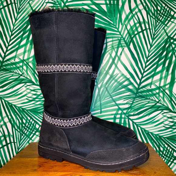 UGG Sundance Revival Black Knee High Sheepskin Boots Women’s 12 58050 - Picture 1 of 13